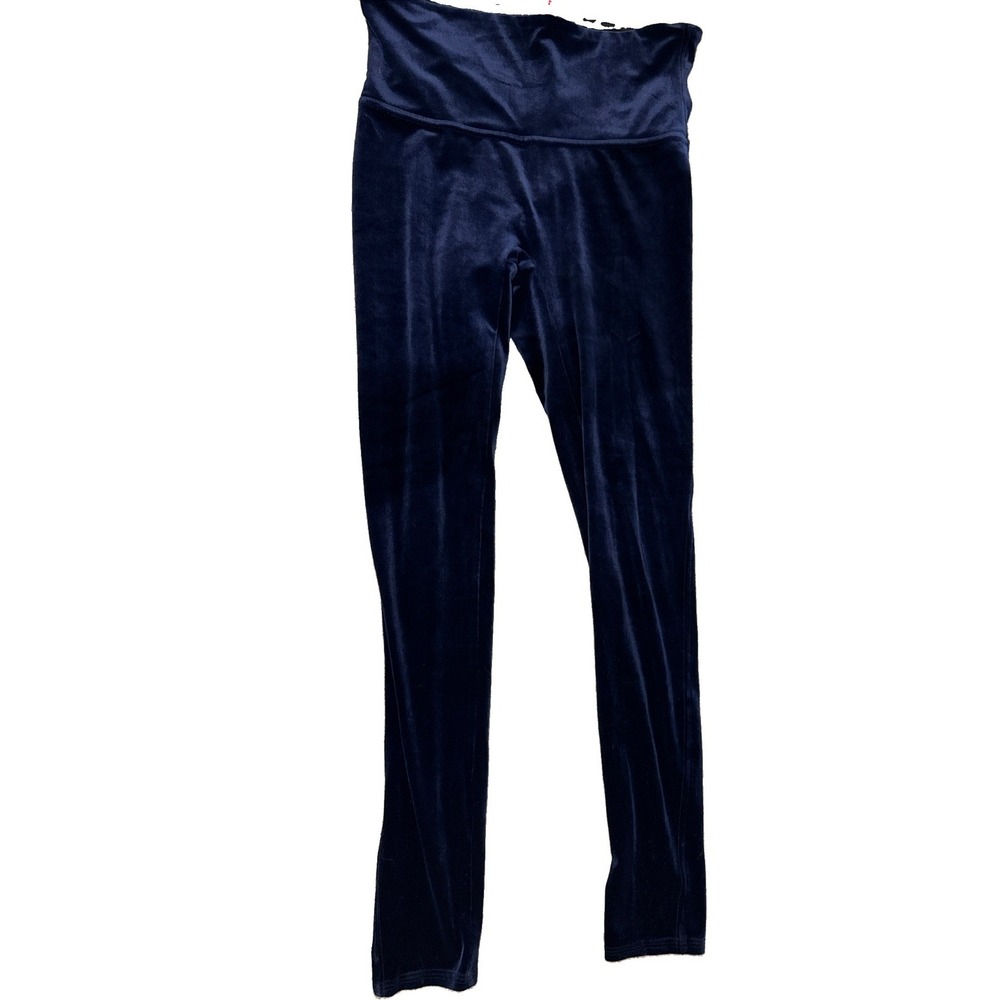 Spanx Leggings Women's Size L Navy Blue Velvet Velour Yoga Fitness Casual